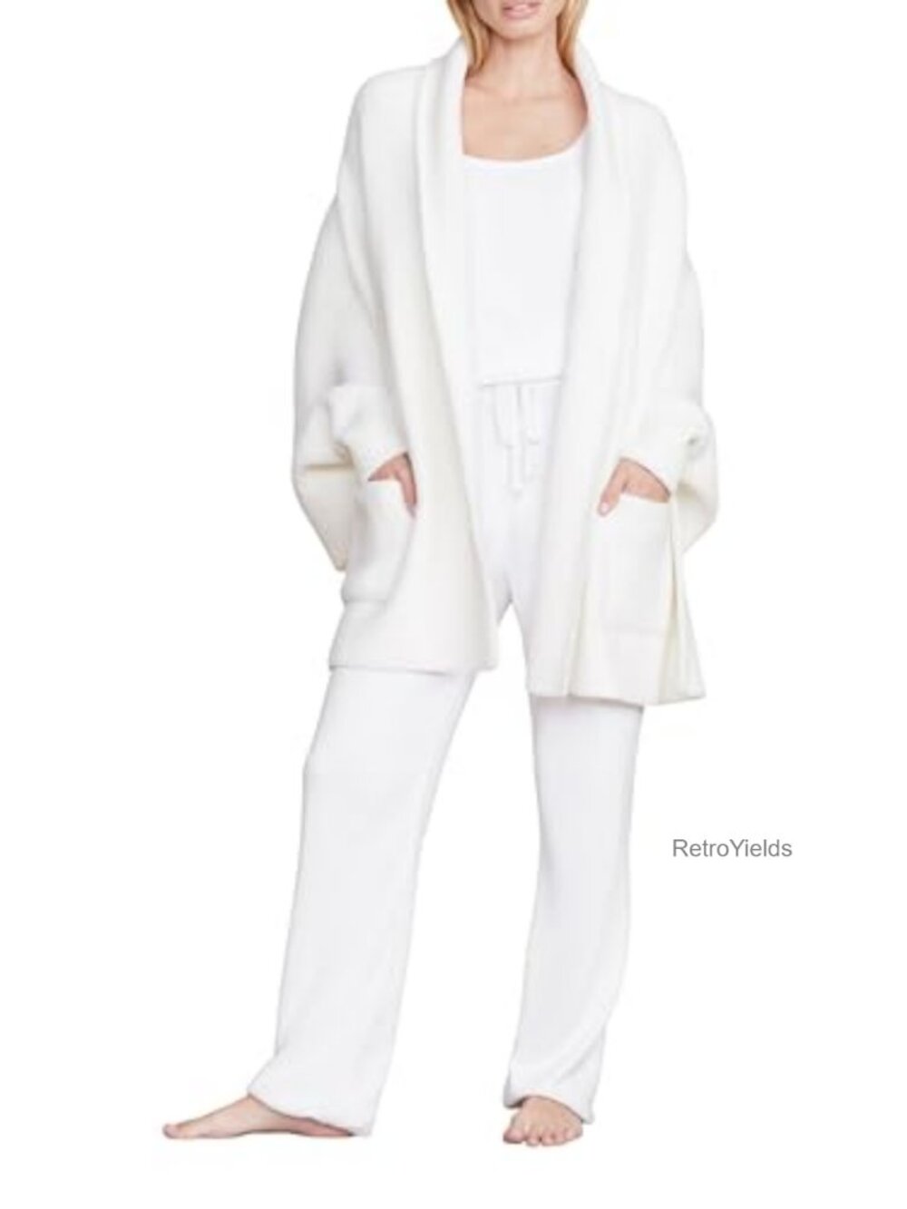 CozyChic Knit Blanket Wrap Ribbed Cuffs Patch Pocket Women's Wrap